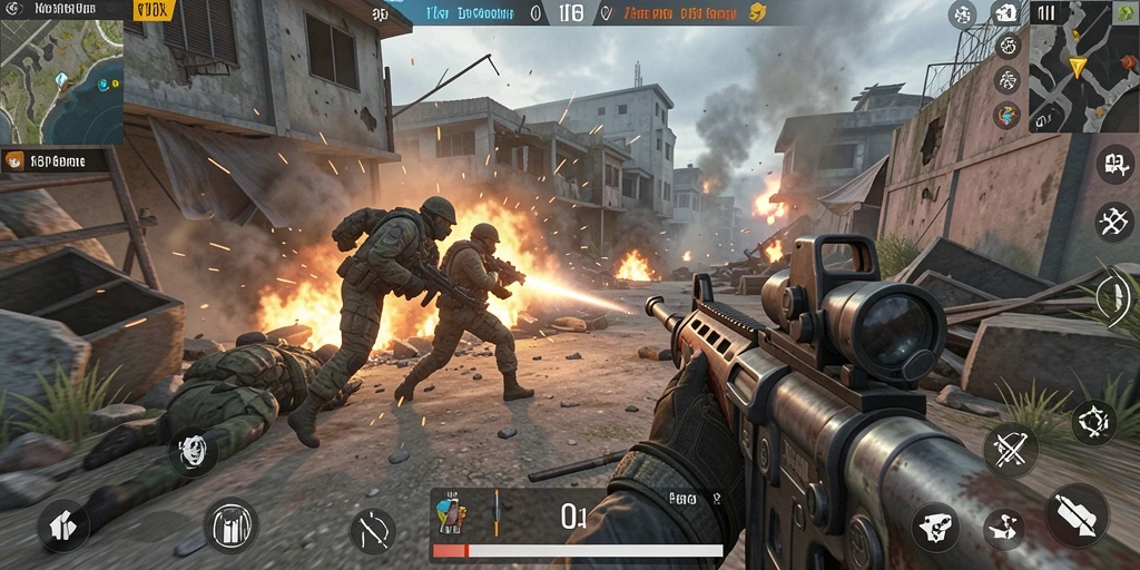 Screenshot menampilkan aksi menegangkan di permainan FPS 116X.