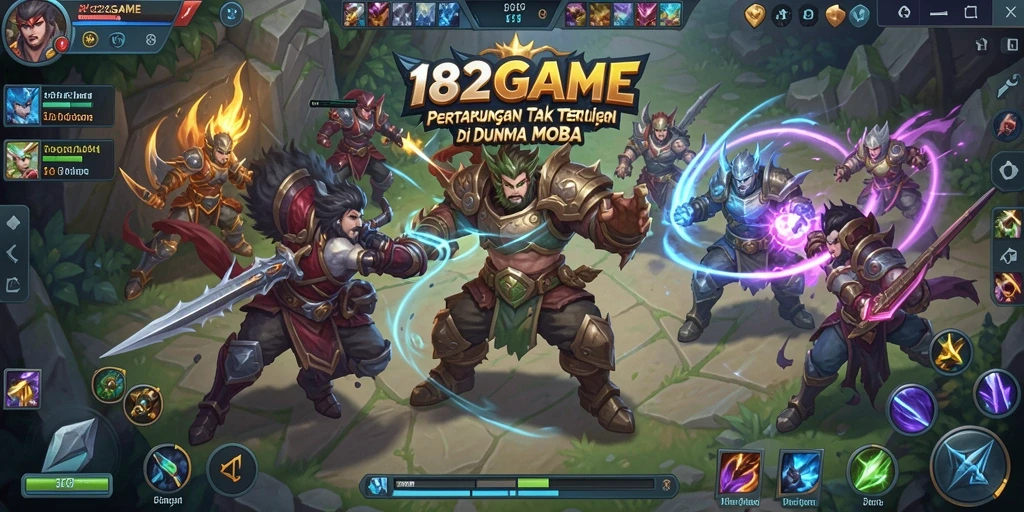 Screenshot 182GAME menunjukkan pertarungan seru antar hero MOBA.