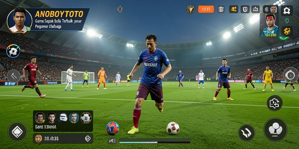 Tangkapan layar ANOBOYTOTO menunjukkan aksi sepak bola yang intens.