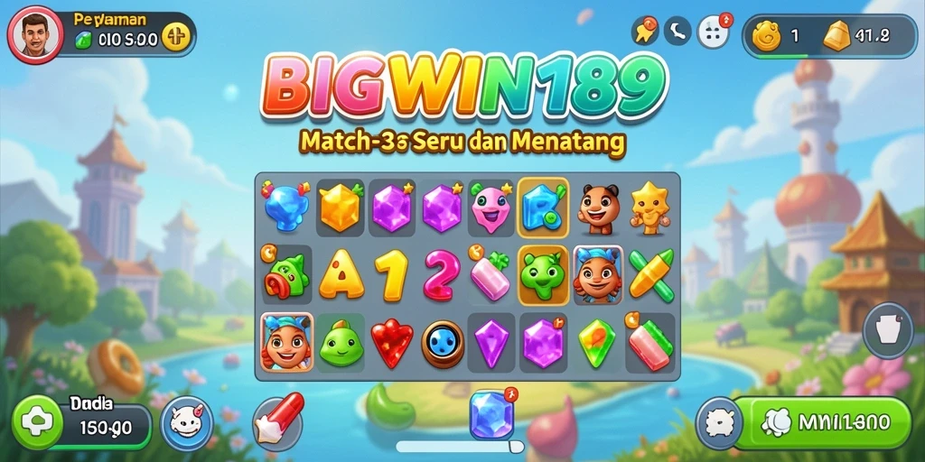 Tampilan gameplay Match-3 yang mengasyikkan dan penuh warna.
