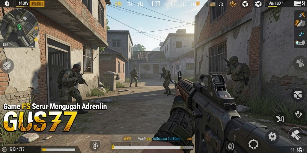 Screenshot gameplay GUS77 menampilkan aksi FPS yang mendebarkan.