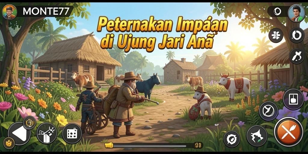 Tampilan gameplay <strong>MONTE77</strong> yang menawan dengan aktivitas bertani.