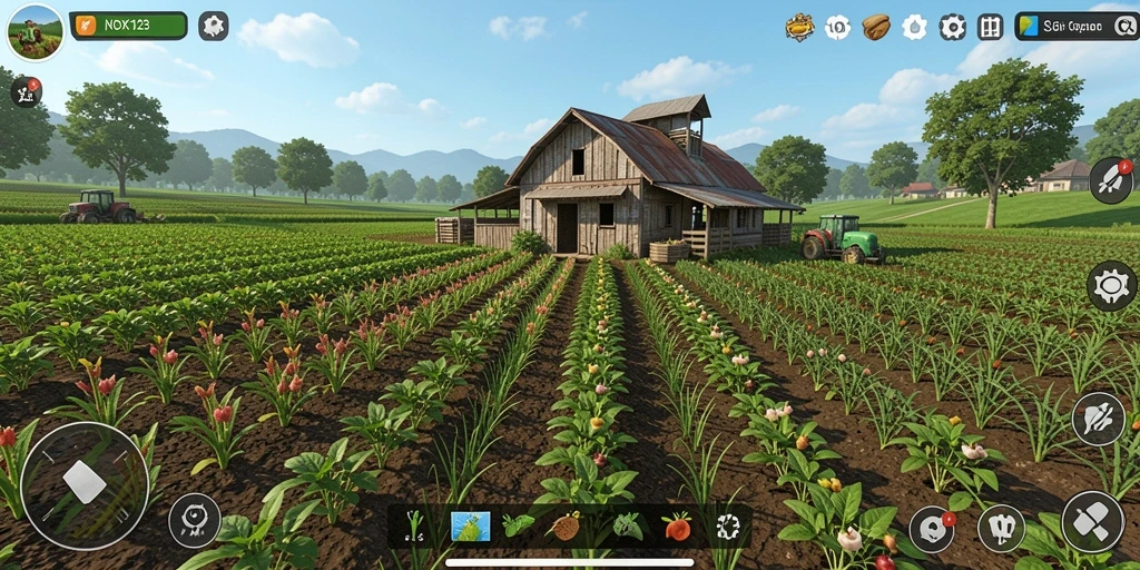 Gameplay menarik dari NOX123 yang menggambarkan kegiatan bercocok tanam.