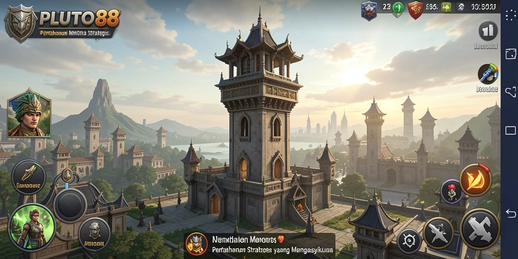 Tangkapan layar gameplay <strong>PLUTO88</strong> menunjukkan aksi menara yang epik dalam pertahanan.