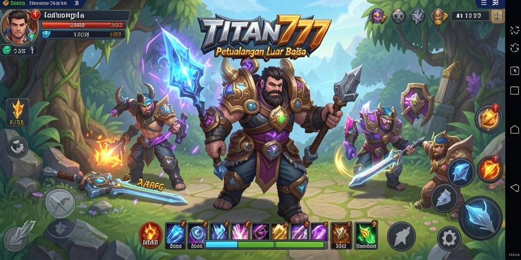 Gameplay TITAN777 menampilkan pertarungan epik di dunia fantasi.